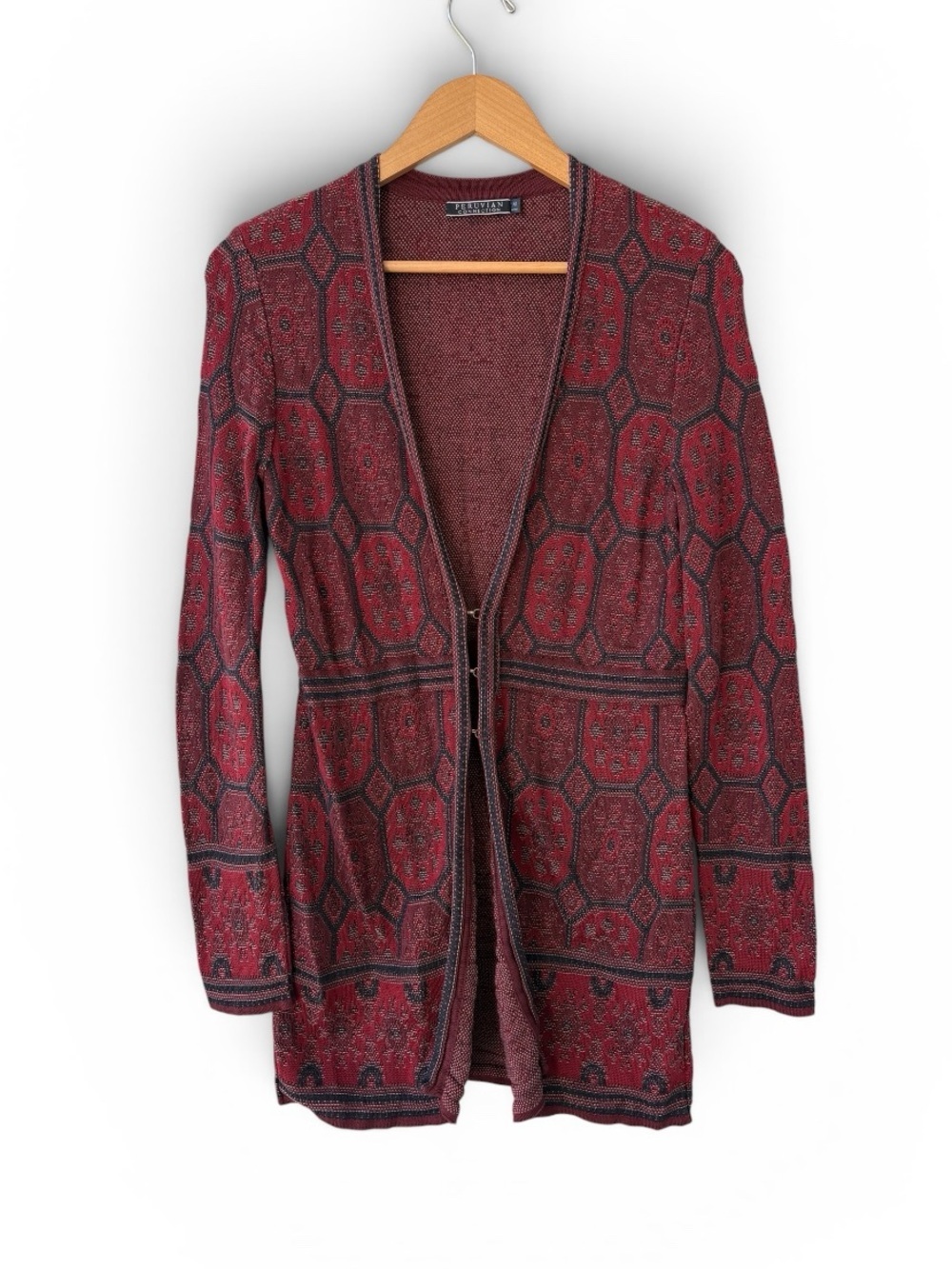 Peruvian Connection 100% Pima Cotton Cardigan Sweater Burgundy MEDIUM